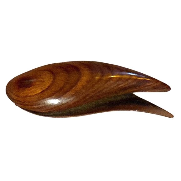 Vintage Wooden & Copper-Tone Brooch Flame Design Handcrafted Accent Piece - Picture 5 of 10